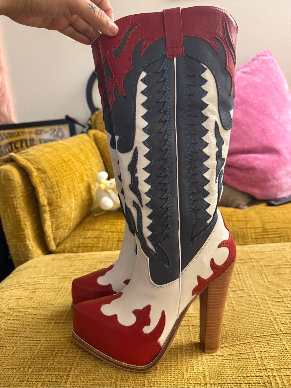 Rare platform Jeffrey Campbell Leather Western-Style High Heel Boots - Picture 3 of 6